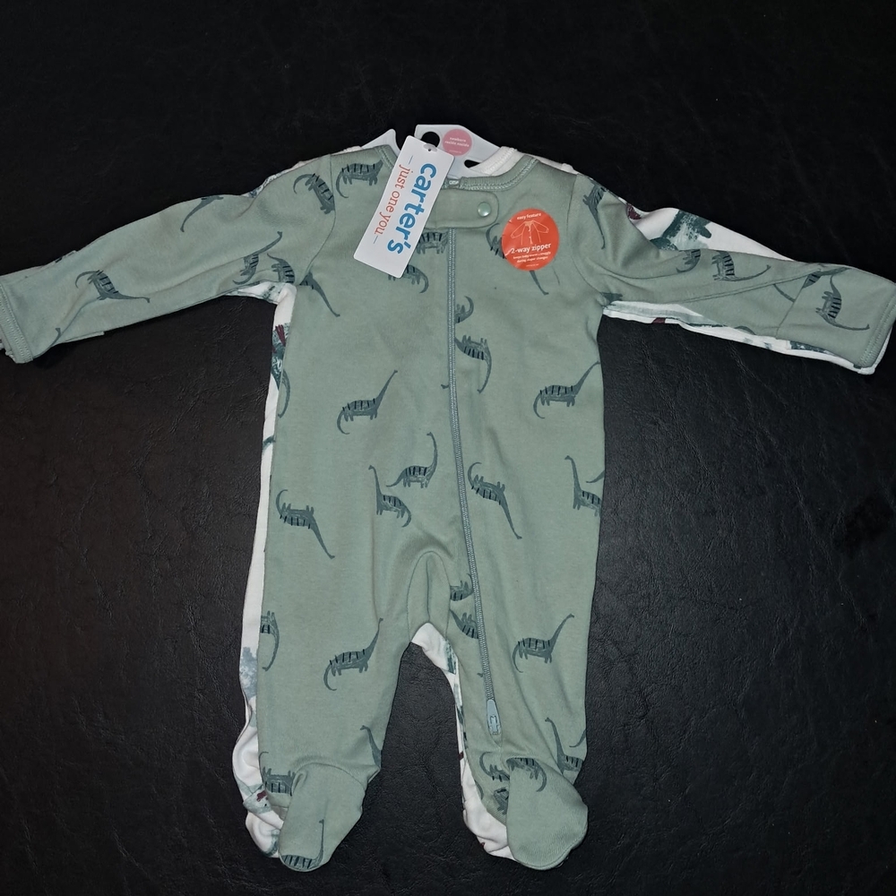 2 In Stock Carter's Newborn Dinosaur Print Kids Footie